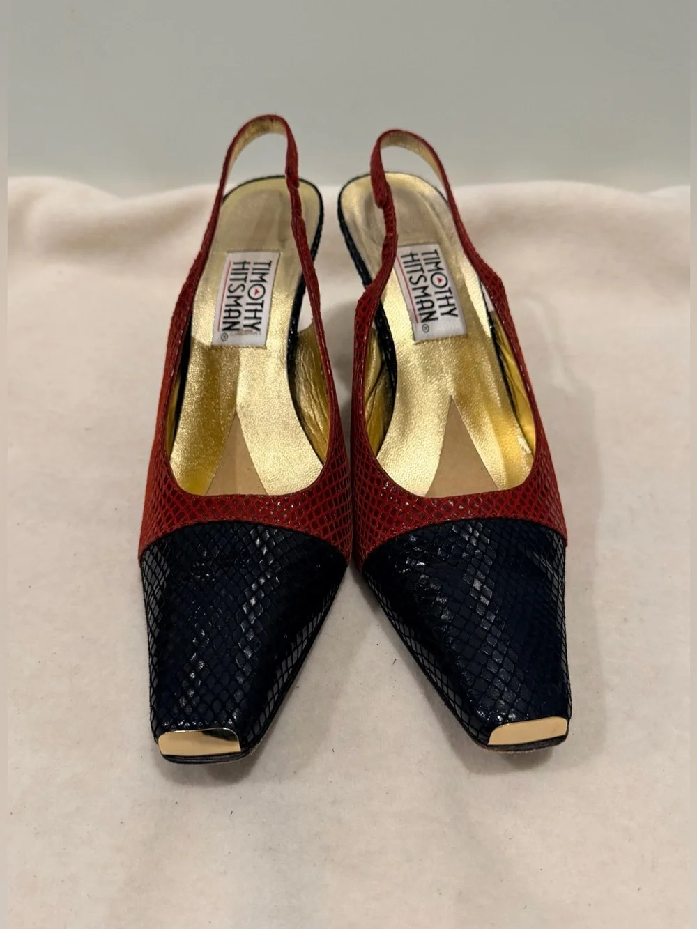 Vintage 1990s Timothy Hitsman Women’s Slingback Heels in Red & Black Size 9